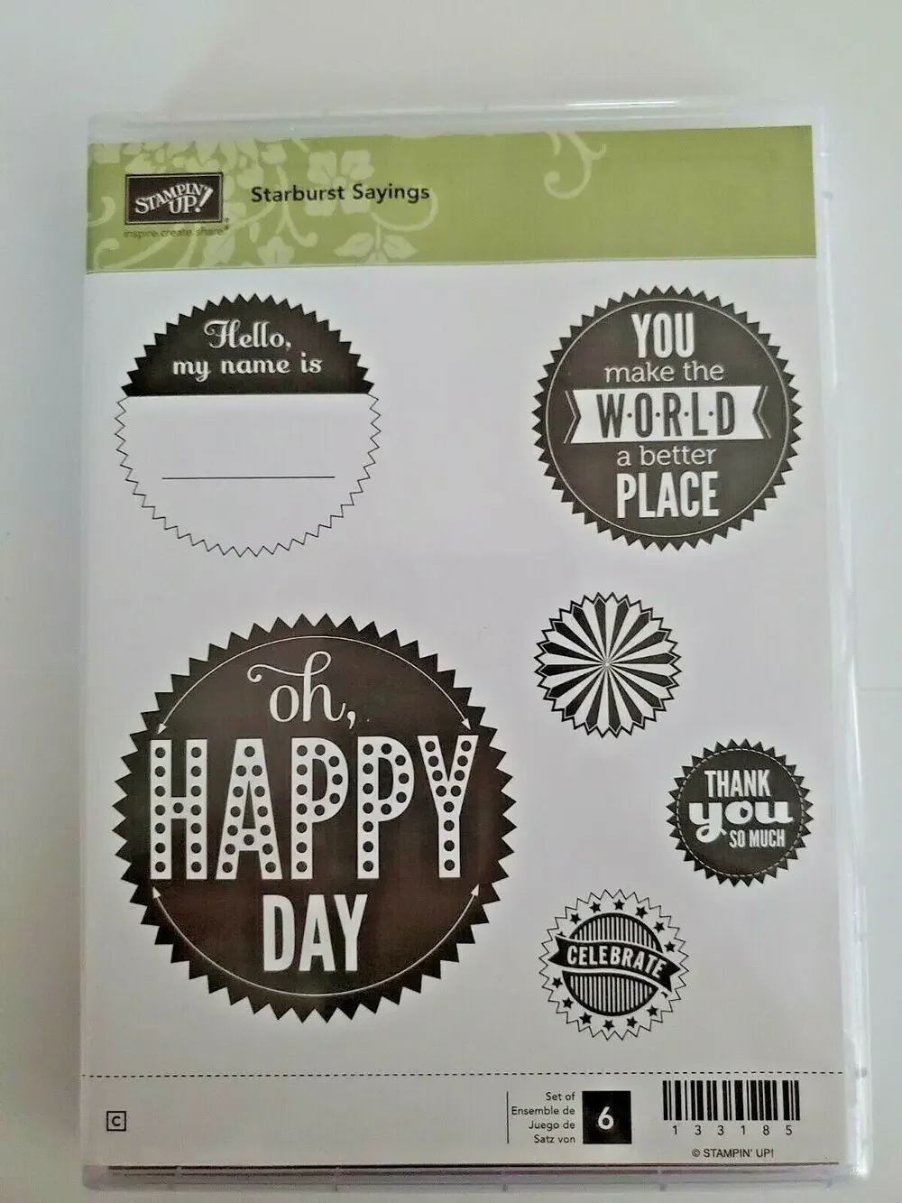 Stampin Up STARBURST SAYINGS Happy Day Name tag THANK YOU Celebrate Badge UNUSED